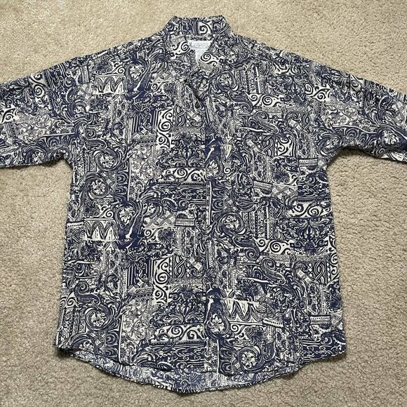 Vintage Whistles 100% Silk Button-Down Shirt Women’s Size Small Tan Blue - Picture 1 of 8